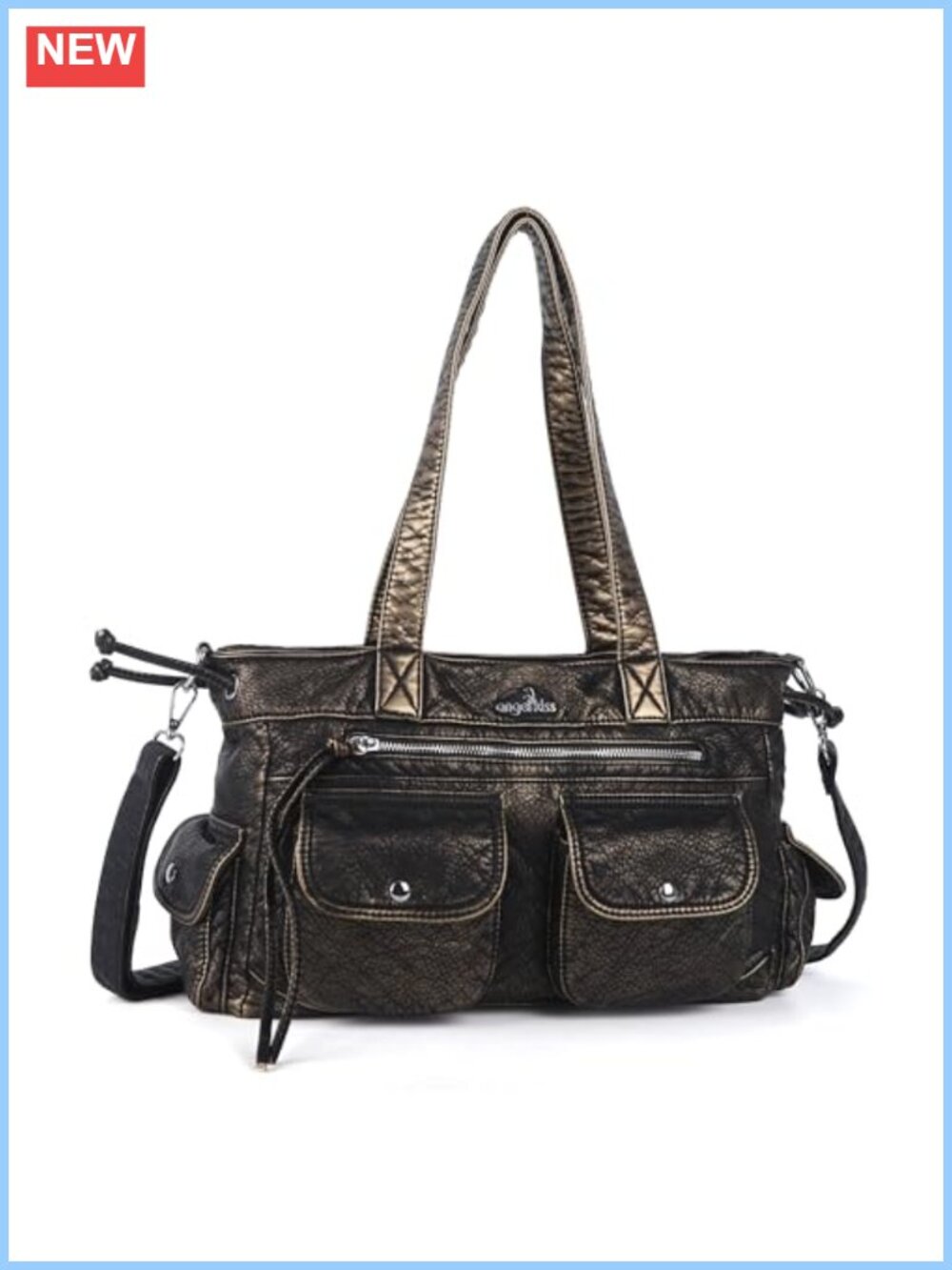 Women's Vegan Leather Tote Multiple Pockets Shoulder Bag